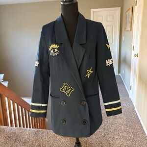 Navy Blue Embroidered Women's Double Breasted Blazer